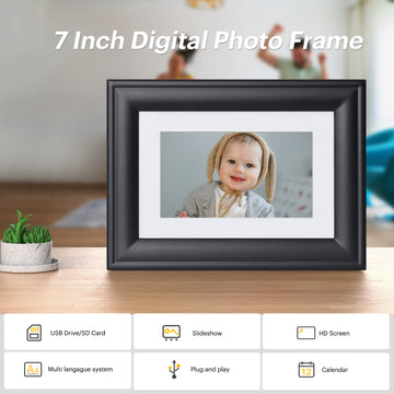 KODAK 7-inch High Resolution Digital LED Screen Photo Frame RDPF-700B, Elegant Wooden Frame, Easy Plug and Play (non-WiFi)